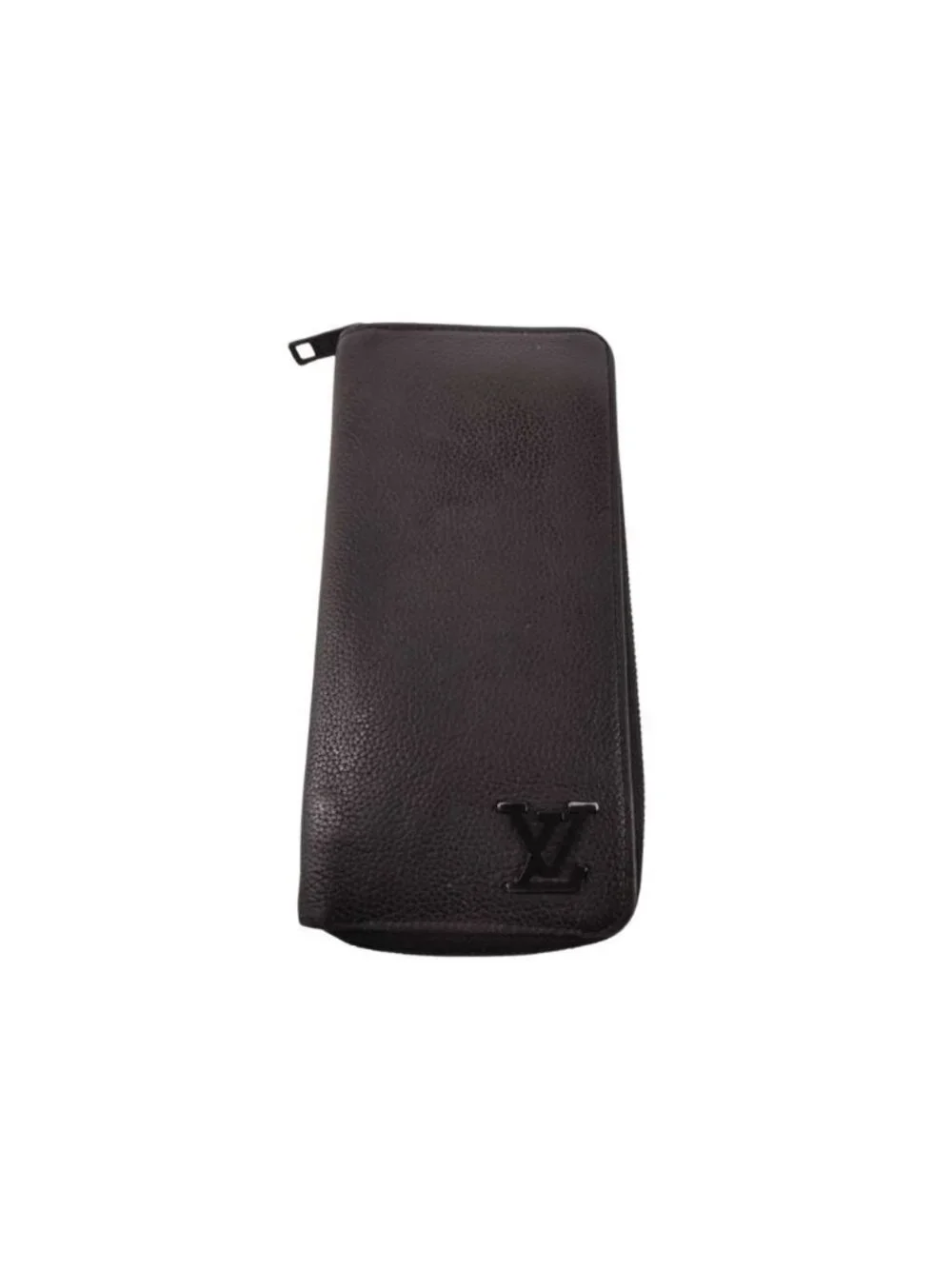 Louis Vuitton Wallet Aerogram Zippy Vertical Black Leather Zip Around Silver